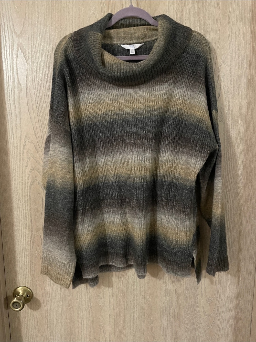 Time and Tru Ombre Cowlneck Sweater in Gray, Olive and Cream